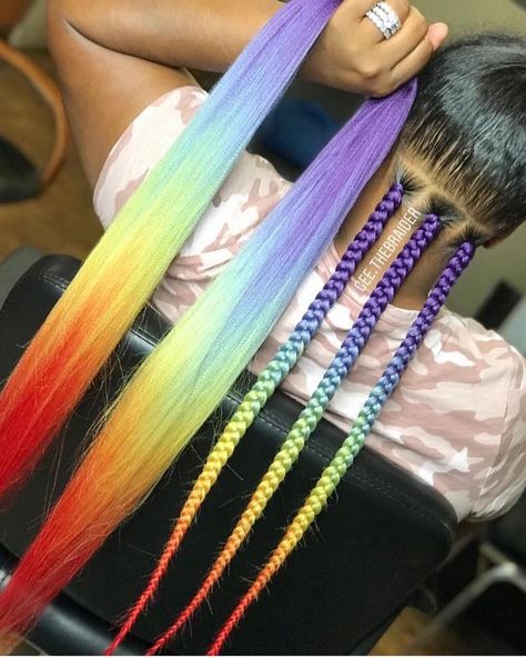 Colored Box Braids, Rainbow Braids, Colored Braids, Box Braids Styling, Girls Hairstyles Braids, Curly Hair Inspiration, Hair Braids, African Braids Hairstyles, Braided Hairstyles For Black Women