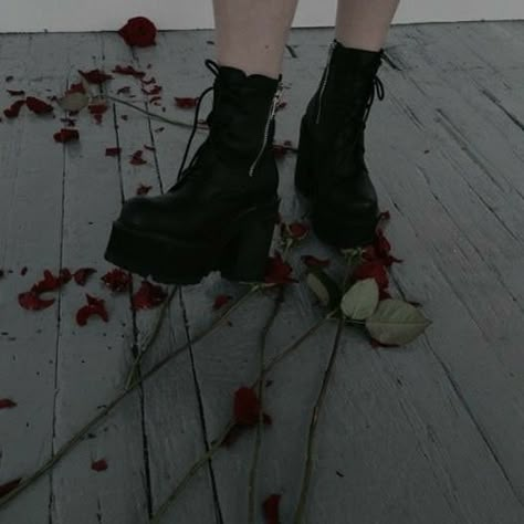 Boots, Flowers, Red, Black