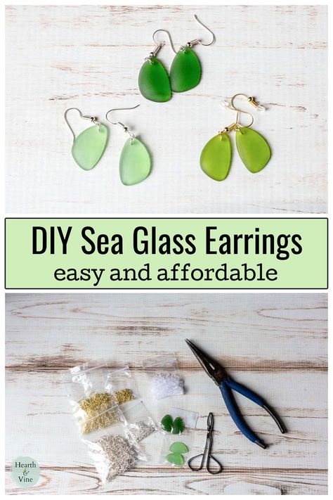 See how easily you can make earrings from cultured glass pendants that look like treasures you’ve found at the seashore. Diy Washer Necklace, Sea Glass Diy, Thrift Store Upcycle, Fine Jewlery, Earring Making Supplies, Glass Diy, Sea Glass Bracelet, Make Earrings, Sea Glass Crafts