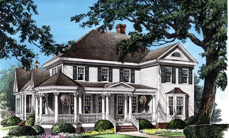 Plan ID: chp-47682 - COOLhouseplans.com Victorian Farmhouse Plans, House Plans Colonial, Victorian House Plans, Victorian Style House, Colonial Farmhouse, Southern House, Shingle Exterior, Colonial Style Homes, Victorian Farmhouse