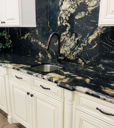 Titanium Black Granite Countertops Titanium Black Granite, Black Granite Kitchen Countertops, White Marble Kitchen Island, Titanium Granite, Black Granite Kitchen, Kitchen Design Countertops, Marble Kitchen Island, Granite Backsplash, White Marble Kitchen