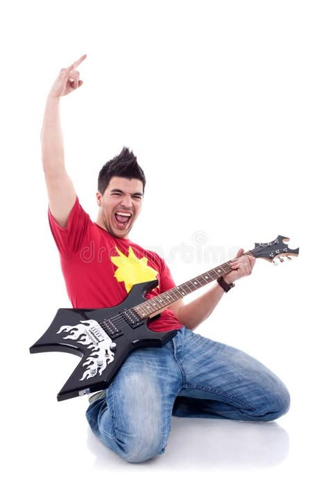 Rock Pose Reference, Pose Reference Guitar, Playing Guitar Reference, Musician Reference, Playing Guitar Pose Reference, Person Playing Guitar, Musician Poses, On Knees Pose, Rock Poses