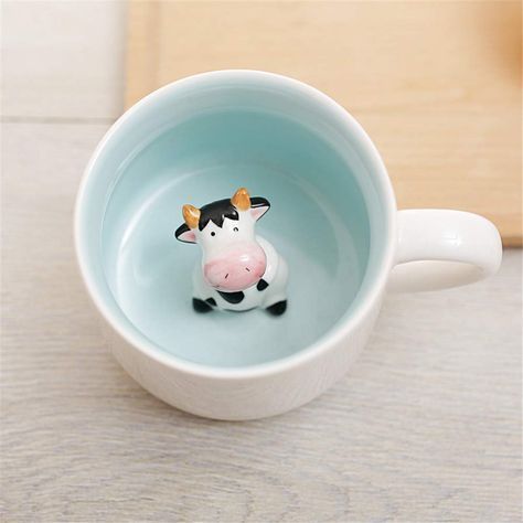 Birthday Surprises For Friends, Ceramics Cup, 3d Coffee, Unique Tea, Cute Coffee Mugs, Baby Cows, Cute Cartoon Animals, Tea Gifts, Ceramic Figurines