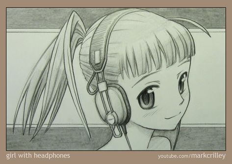 Girl with Headphones by markcrilley.deviantart.com Mark Crilley, Anime People Drawings, Poses Anime, Girl With Headphones, Anime Boy Sketch, Anime Drawing, Chibi Drawings, Manga Artist