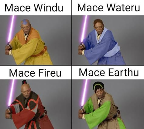 Nerd Memes, Atla Memes, Mace Windu, Star Wars Prequels, The Four Elements, Avatar Funny, Star Wars Jokes, Avatar The Last Airbender Art, The Last Air Bender