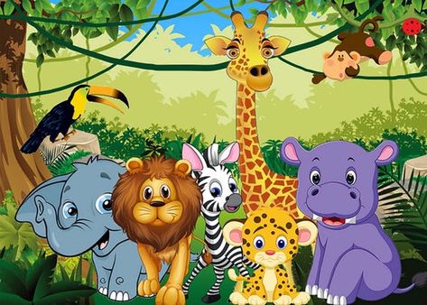 Jungle Safari Animals, Giraffe Photos, Dinosaur Party Decorations, Zoo Photos, Backdrops Kids, Themed Photography, Animal Party Theme, Birthday Party Backdrop, Birthday Party Photography