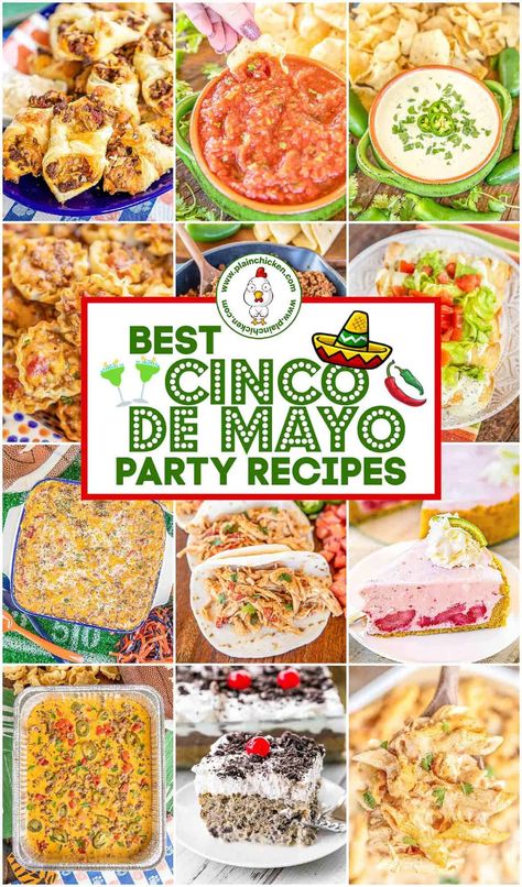 Cinco de Mayo Party Recipes - 15 easy and delicious recipes for your upcoming Cinco de Mayo celebrations! Dips, finger foods, salsa, margaritas, main dishes, and desserts! Something for everyone! Several of the recipes can be made in advance and refrigerated or frozen for later. These recipes are sure to be the hit of your fiesta! Cinco De Mayo Food Ideas, Fiesta Recipes, Mexican Side, Mexican Meals, Pasta Meals, Meal Planners, Pot Dinners, Plain Chicken, Party Trays