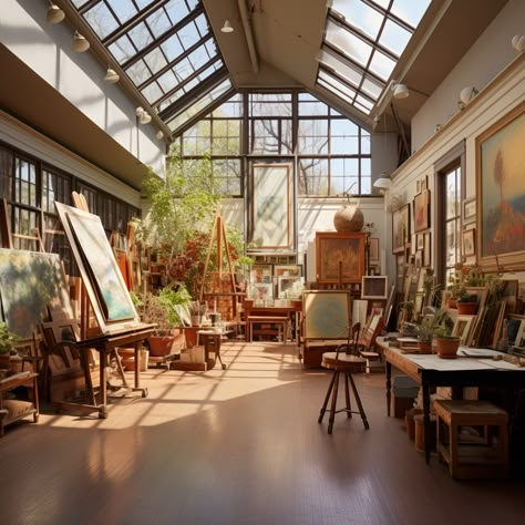 Fancy Art Studio, Art Room Luxury, Painting Studio Apartment, Art Studio New York, Art Studio In Small Apartment, Art Room With Big Windows, Paris Art Studio, Art Studio Aesthetic Modern, Dream Art Studio Aesthetic