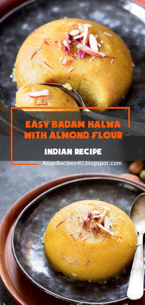 An easy Badam Halwa recipe using Almond flour, that can be made in less than 15 minutes. It is a no-fuss, super quick, beginner-friendly recipe to make at home and enjoy. This is a perfect Indian festival sweet recipe since it is so rich and delectable. You can also serve this for your Diwali or Holi parties, or simply make it when you are in some mood for a delicious, yet easy dessert. #Indian #Recipes #Flour Dessert Indian, Badam Halwa, Using Almond Flour, Halwa Recipe, Easy Indian Recipes, Sweet Recipe, Indian Festival, Indian Sweets, Healthy Appetizers