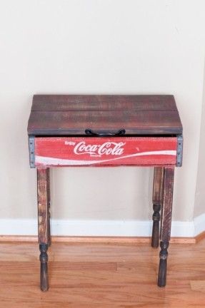 Upcycled / Repurposed Coca Cola Crate End by InspiredRestoration Old Coke Crates, Coke Crate Ideas, Coca Cola Decor, Crate Table, Crate Ideas, Crate Diy, Radio Vintage, Shipping Crates, Crate Furniture