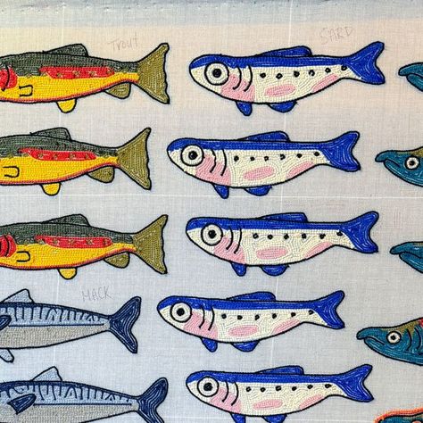 Hanna Eidson on Instagram: "This batch of fishies is FINALLY almost done after even more tufting gun woes 🙃 Good news for anyone who likes a good deal though! Because some of these fishies are a bit wonky and I will have them available at a discount at @halifaxcrafters in a few weeks! 🐟 . . . . . . . . . . . #fish #fishies #fishing #tufting #tuft #tuftingart #tuftingmachine #tuftingrugs #tuftingartist #tufted #fishart #fishartwork #fishartist #wip #wipart #wipartwork #workinprogress #workinprogressart #art #artist #artlover #fishy #fishyfishy #herefishyfishy" Stylised Animal Illustration, Funky Fish Art, Cute Fish Illustration, Tufting Inspiration, Illustrated Fish, Fish Drawing Easy, Fish Doodle, Fishing Illustration, Fish Illustrations