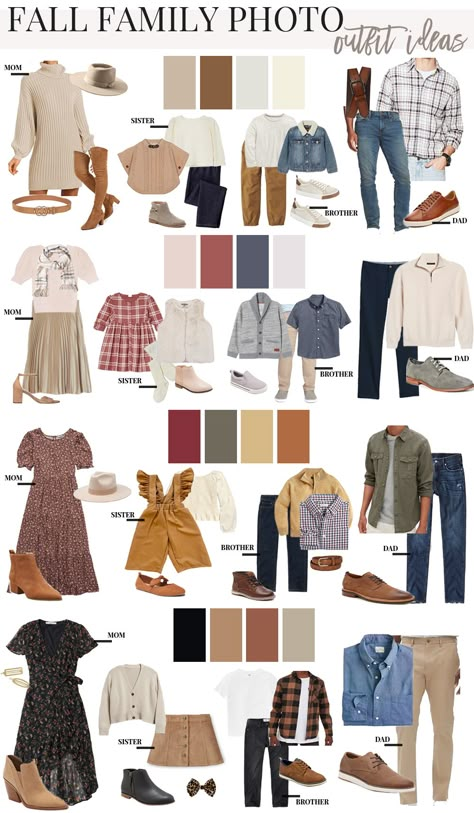 Fall Family Photo Style Guide, What To Wear Family Photos Fall, Photography Outfit Guide, Fall Family Pics Outfits Color Combos, Late Fall Family Photos Outfit Ideas, Fall Photo Color Palette, Fall Photoshoot Outfits Family 2022, Fall 2022 Family Photo Outfits, October Family Pictures Outfits