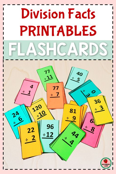 Practice essential elementary math division facts with these printable flashcards. Created by Mathberry Lane on TPT. Division Flash Cards, Division Facts, Math Division, Fact Fluency, Printable Flash Cards, Math Skills, Division, Elementary Math, Math Lessons