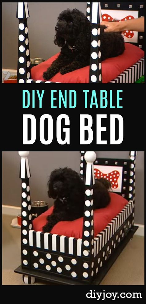 DIY Dog Bed End Table - Cool DIY Projects for Your Pets - Homemade Dog Beds and Other Cute Ideas for Pets Table Dog Bed, End Table Dog Bed, Dog Beds Homemade, Pallet Dog Beds, Diy Dog Crate, Diy Dog Kennel, Desk Diy, Dog House Diy, Diy Dog Bed