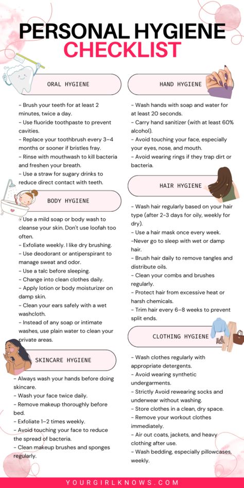 From Head to Toe: The Personal Hygiene Checklist You Didn’t Know You Needed Basic Hygiene Women, Best Hygiene Routine, Basic Hygiene Checklist, Daily Hygiene Routine For Women, Hygiene Tips Women, Female Hygiene Routine, Personal Hygiene Aesthetic, Daily Hygiene Checklist, Hygenic Tips Feminine