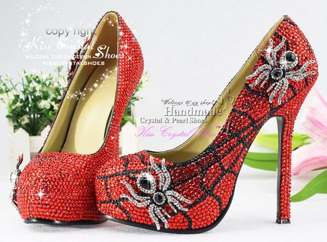 Aliexpress.com : Buy Unique Design High Heel red Crystal Spider ... Marvel Wedding Theme, Spiderman Wedding, Avengers Wedding, Marvel Wedding, Diy Heels, Bling Wedding Shoes, Crystal Spider, Funky Wedding, Crystal Wedding Shoes