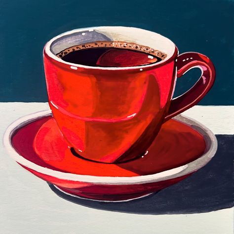 Starting your day off right! Daily Painting Just posted in my online store (KateBirchArt.com) Link in bio! Gouache on paper Paper size 6x6 inches with small white border $125 *** please note for international orders a customs tax may be required upon delivery *** #gouachepainting #stilllifepainting #artistsoninstagram #painteveryday #colorfulart #gouache #dailypainting #dailyart #utahartist #makearteveryday #gouacheartist #art #painting #illustration #illustrationartist #artofinstagram Coffee Mug Acrylic Painting, Acrylic Painting Coffee Cup, Tea Cup Painting Acrylic, Comic Sketchbook, Cup Of Tea Painting Acrylic, Teacup Oil Painting, Retro Painting, Food Painting, Watercolor Paintings Tutorials