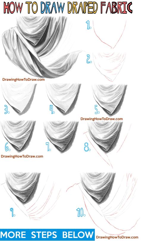 Drapery Drawing Tutorials, Fabric Sketch Drawings, How To Draw Fabric Folds, How To Draw Silk, How To Draw Fabric Texture, How To Draw Fabric, Charchol Drawing, Fabric Drawing Tutorial, Draw Wrinkles