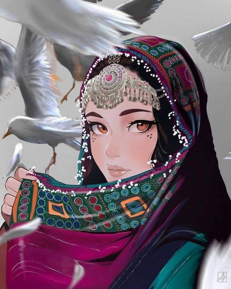 Cute Hijab Cartoon Wallpaper, Afghanistan Culture, Afghan Girl, Army Girlfriend Pictures, Islamic Cartoon, Photos For Profile Picture, Hijab Cartoon, Female Art Painting, Girly Art Illustrations