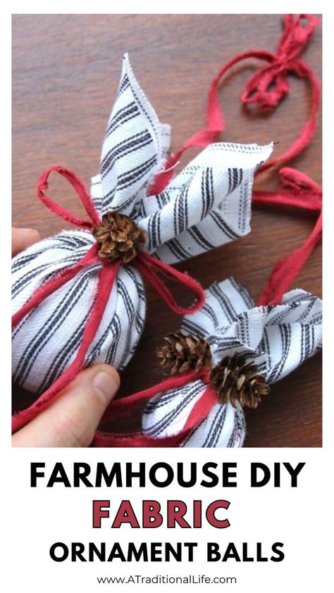 Farmhouse DIY Fabric Ornament Balls Fabric Covered Ornaments, Christmas Ornaments Family, Christmas Diy Decorations, Healthy Christmas Recipes, Fabric Ornament, Glass Christmas Balls, Simple Farmhouse, Christmas Traditions Family, Healthy Christmas