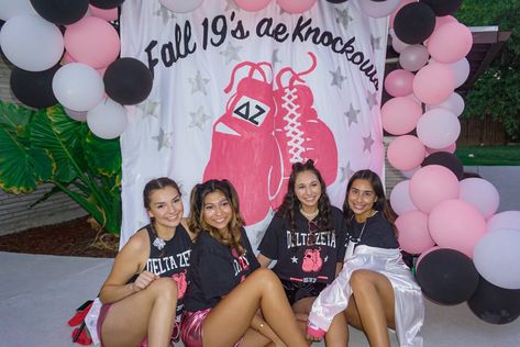 Boxing Bid Day Theme, Delta Zeta Bid Day Themes, Sorority Work Week, Sorority Themes, Sorority Rush, Bid Day Themes, Alpha Omicron Pi, Banner Ideas, Pi Phi