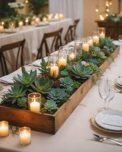 10 Succulents For Wedding Centerpieces And Decor Plants For Centerpieces Wedding, Succulents As Centerpieces, Wedding Tables With Succulents, Rustic Botanical Wedding Decor, Cactus Table Decorations, Table Decor With Succulents, Succulent Wedding Flowers, Sage Green Table Centerpieces, Wedding Table Flower Arrangements Rustic