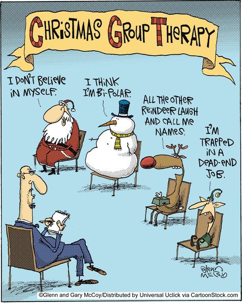 christmas cartoons | christmas cartoon fun 2 Funny Christmas Cartoons, Therapy Humor, Psychology Humor, Funny Christmas Pictures, Bi Polar, Christmas Jokes, Christmas Memes, Group Therapy, Christmas Cartoons