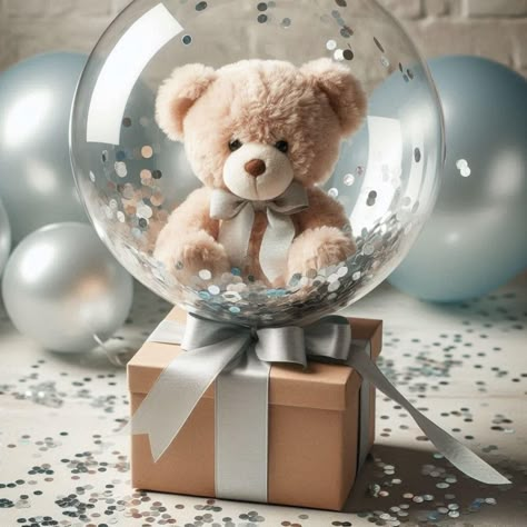 Bobo Balloon With Teddy Bear, Balloon Box Ideas, Bobo Balloon Ideas, Ballet Baby Shower, Balloon Bouquet Diy, Baby Shower Theme Decorations, Baby Event, Baby Balloon, Unisex Baby Shower