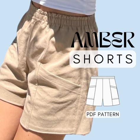 PDF sewing pattern for shorts with patch pockets. With the purchase of this e-book you will receive a pattern including detailed sewing instructions for these fashionable shorts. The pattern is suitable for sewing beginners. ABOUT THE PATTERN: ▪️patch pockets ▪️Partition seam on the front ▪️sits just below the navel ▪️comfortable elastic waistband ▪️Sewing time: about 2 hours ▪️Fabric consumption and size table can be found in the pictures THE EBOOK: ▪️ File in A0, A4 (and US Letter size ▪️ EU s Sewing Pattern Shorts, Pattern Shorts, Sewing Projects Clothes, Diy Vetement, Couture Mode, Easy Sewing Patterns, Sewing Design, Clothes Sewing, Diy Sewing Clothes