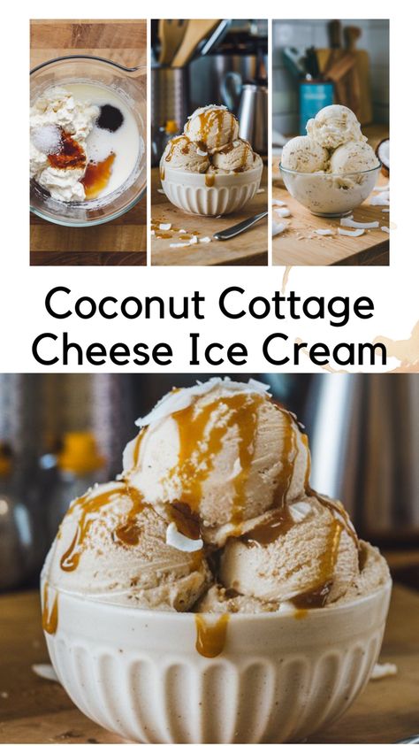 Indulge guilt-free with this Carnivore Coconut Cottage Cheese Ice Cream! 🥥🍦 Creamy, delicious, and packed with protein, it's the perfect keto-friendly, gluten-free, and low-carb dessert. A dreamy treat for satisfying your sweet tooth without breaking your diet! Save this recipe for a healthy twist on ice cream!" Cottage Cheese Ice Cream Recipe, Carnivore Snacks, Cottage Cheese Dessert Recipes, Cottage Cheese Ice Cream, Chicken Cottage, Refined Sugar Free Desserts, Protein Ice Cream Recipe, Cottage Cheese Desserts, Cheese Ice Cream