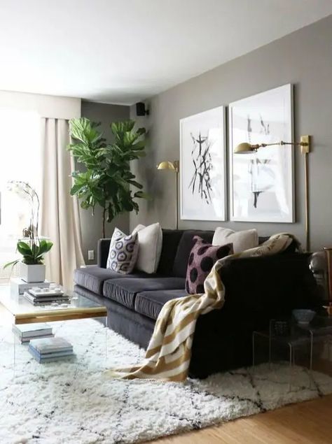 54 Black Sofa Ideas For Your Living Room - DigsDigs A Living Room, Small Living Room, Small Living, Apartment, Living Room, Furniture