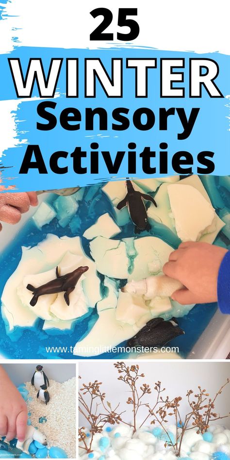 Baby Winter Sensory Play, Easy Winter Sensory Bins, Toddler Winter Sensory Activities, Winter Toddler Sensory Activities, Easy Sensory Activities Preschool, Easy Toddler Sensory Activities, Winter Sensory Activities Preschool, Winter Sensory Activities For Toddlers, Winter Animal Activities For Toddlers