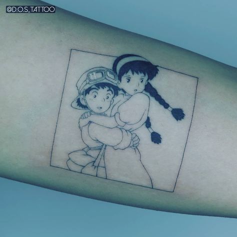 Laputa Castle In The Sky Tattoo, Castle In The Sky Tattoo, General Tattoo, Sky Tattoo, Sky Tattoos, Studio Ghibli Tattoo, Nerdy Tattoos, Ghibli Tattoo, Manga Tattoo