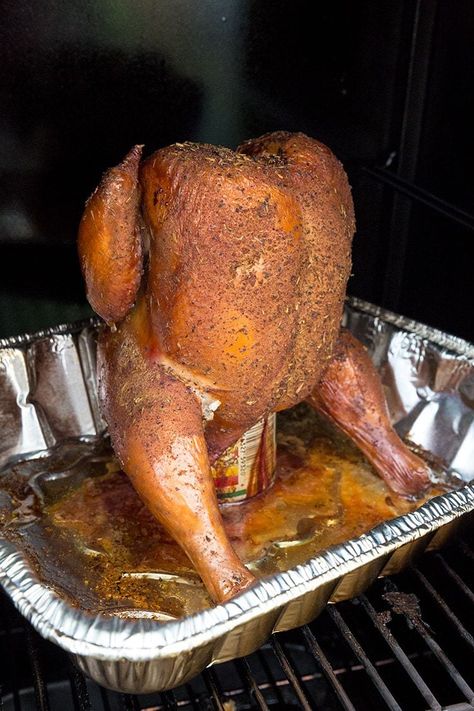 Smoked Beer Can Turkey, Beer Can Turkey In Smoker, Smoked Beer Can Chicken Electric Smoker, Traeger Beer Can Chicken, Fire Meals, Smoked Beer Can Chicken, Curing Meat, Smoked Chicken Recipes, Smoked Whole Chicken