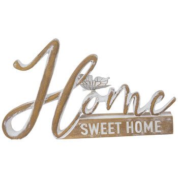 This welcoming Whitewash Home Sweet Home Decor will make a charming addition to your farmhouse theme. This resin piece has a woodcarved appearance and whitewashed details. The word "Home" is cut out and rests on a block base with the engraved words "Sweet Home." Display this rustic accent in your living room, entryway, or dining room. Note: No discounts may be applied to “your price” or “reduced” items. Details: 	 Dimensions: 4.88" H x 8.25" W x 1" D 	 Material: Resin 	 Shape: Irregular 	 Color: Hobby Lobby Decor Christmas Decorations, Home Sweet Home Svg Files Free, Home Sweet Home Book Stack, Home Sweet Home Calligraphy, Small Home Sweet Home Sign, Home Sweet Home Decor, Chalk Couture Home Sweet Home, Whitewash Paint, Farmhouse Theme