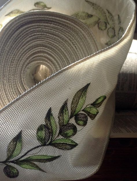 olive branch green and ivory wired ribbon by ShyMyrtle Olive Orchard, Rich Gifts, Communion Table, Olive Gardens, Olive Tree, Olive Branch, French Inspired, Wired Ribbon, Ribbon Trim