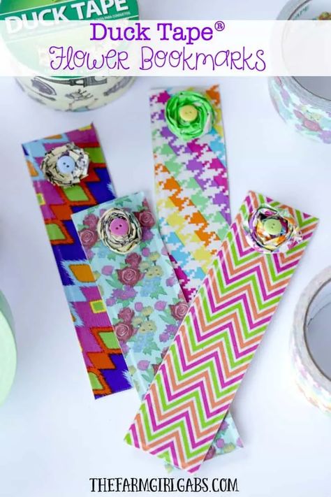 Duct Tape Flower Bookmarks Duct Tape Bookmarks, Duct Tape Diy, Duct Tape Projects, Tape Flower, Duct Tape Flowers, Flower Bookmarks, Duct Tape Wallet, Diy Magnets, Duct Tape Crafts