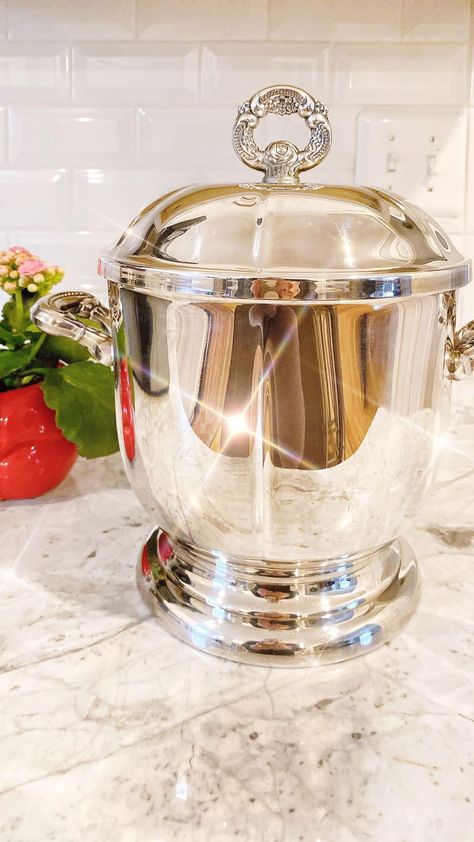 domainelayne on Instagram: Diamond in the rough! This ice bucket didn’t even look like a piece of silver when I found it, but after using my new favorite silver… Elegant Silver Bucket Bag With Silver-tone Hardware, Bar Ice Bucket, Champagne Bucket Silverplate, Hammered Ice Bucket, Silver Ice Bucket, Diamond In The Rough, Diy Tips, Rough Diamond, Ice Bucket