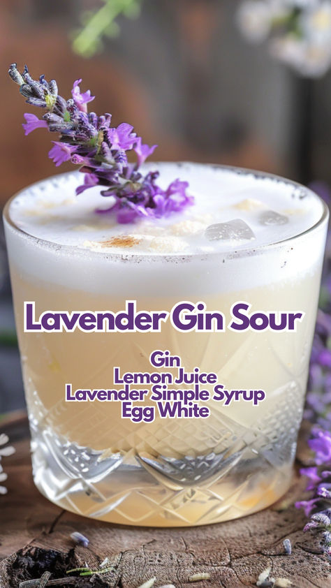 Lavender Gin Sour Lavender Sour Cocktail, Tequila Lavender Cocktail, Lavender Gin, Lavender Gin Cocktail, Sour Cocktail Recipes, Sour Cocktails, Lemon Cocktail Recipes, Easy Gin Cocktails, Lavender Cocktail