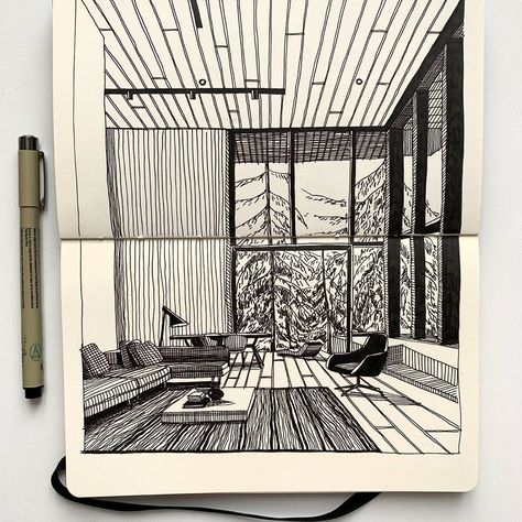 Maria O. on Instagram: “stay home 🖤” interior sketch Interior Architecture Sketch, Interior Design Sketchbook, Interior Drawing, Design Sketchbook, Interior Design Sketches, Architecture Design Sketch, Interior Sketch, Architectural Sketch, My Sketchbook