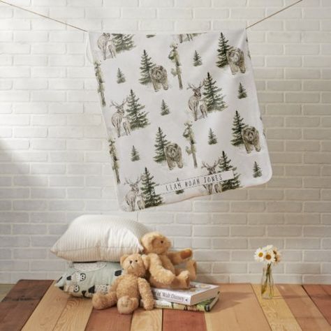 $48.50 | Forest Mountain Woodland Animals Monogram Baby Blanket #woodland #forest #mountain #watercolor #monogram #bear #deer #pinetrees #rustic #keepsake Unique Kid Rooms, Mountain Watercolor, Monogram Baby Blanket, Monogram Baby, Watercolor Monogram, Woodland Animal Nursery, Baby Milestone Blanket, Soft Baby Blankets, Forest Mountain