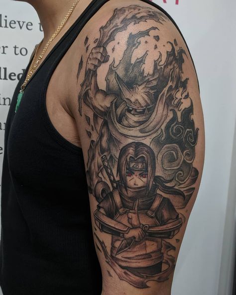 Anime Shoulder Tattoo Men, Anime Shoulder Tattoo, Simple Shoulder Tattoo, Mens Owl Tattoo, Tattoo 2023, Manga Tattoo, Men Tattoos Arm Sleeve, Spooky Tattoos, Awesome Tattoos