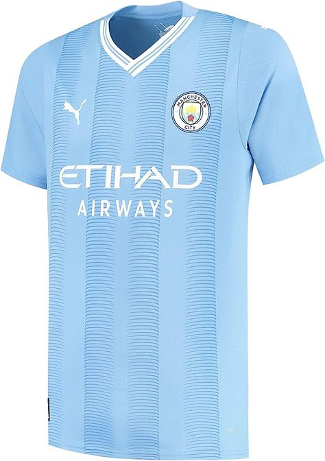 Regular fit -Short sleeves Official Manchester City club crest embroidered on chest - PUMA cat logo embroidered on chest and both sleeves 100% Polyester Machine Wash Fastening: Pull On Collar Style: One Piece Collar T-Shirt Short Sleeve 770438-01 V-neck construction with striped rib - Etihad Stadium print inside the neckline -CITY embroidered on back neck dryCELL - Highly functional materials that draw sweat away from your skin and help keep you dry and comfortable during exercise - Set-in sleev Pride 2023, Etihad Stadium, City Club, Collar T Shirt, Shirt 2023, Puma Logo, Puma Cat, Number 9, Cat Logo