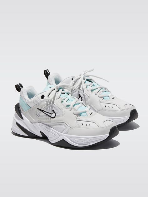 NIKE Women's M2k Tekno Platinum tint/White-teal tint-black PERFORMANCE SNEAKERS Nike M2k, All Nike Shoes, Dad Sneakers, Adidas Girl, Swag Shoes, Sneaker Collection, Sports Bras, Custom Shoes, Shoe Game