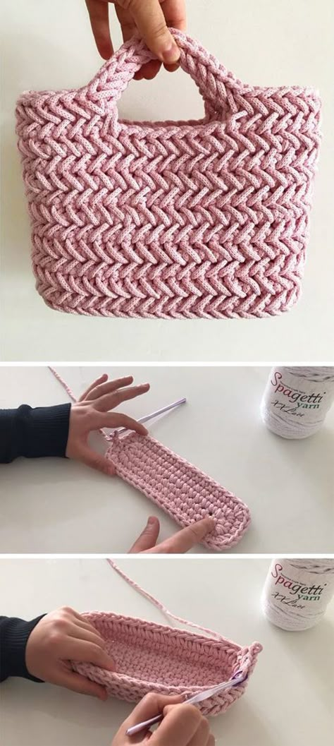 Crochet Herringbone Stitch Handbag - Tutorial Modern Haken, Crochet Mini Bag, Handbag Tutorial, Handbags Collection, Crochet Bag Tutorials, Crochet Bag Pattern Free, Herringbone Stitch, Crochet Basket Pattern, Crochet Clutch