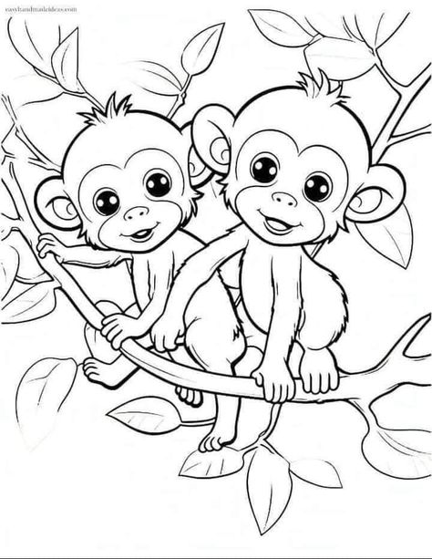 Free Cute Coloring Pages, Kids Colouring Printables, Cute Coloring Pages For Kids, Kawaii Images, Kids Christmas Coloring Pages, Monkey Coloring Pages, Monkey Drawing, Cat Coloring Page, Easy Coloring Pages