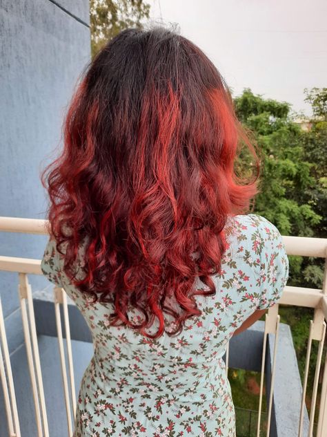 Red balayage on black medium hair curly Red Balayage Hair Curly, Curly Hair Red Balayage, Balayage Hair Curly, Black Medium Hair, Curly Hair Red, Red Balayage Hair, Red Balayage, Hair Red, Hair Curly