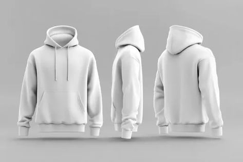 ↑↑↑ Larger size on website 🔸 The image shows a white hoodie, displayed from three different angles: front, side, and back. It has Plain Gray Background, Plain White Hoodie, Different Angles, Plain White, White Hoodie, Gray Background, Kangaroo Pocket, Kangaroo, Long Sleeve