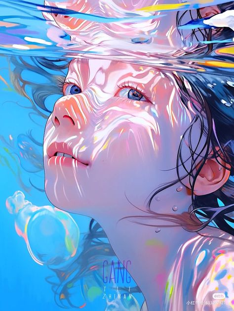 Girl Under Water, Illustration Kunst, Underwater Art, Water Drawing, 캐릭터 드로잉, Body Balance, Meal Recipes, Colorful Abstract Art, Under Water