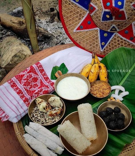 Assamese cuisine Magh Bihu Photo, Assam Aesthetic, Assamese Aesthetic, Magh Bihu, Assamese Food, Assamese Culture, Bengali Aesthetic, Social Project, Festival Wishes